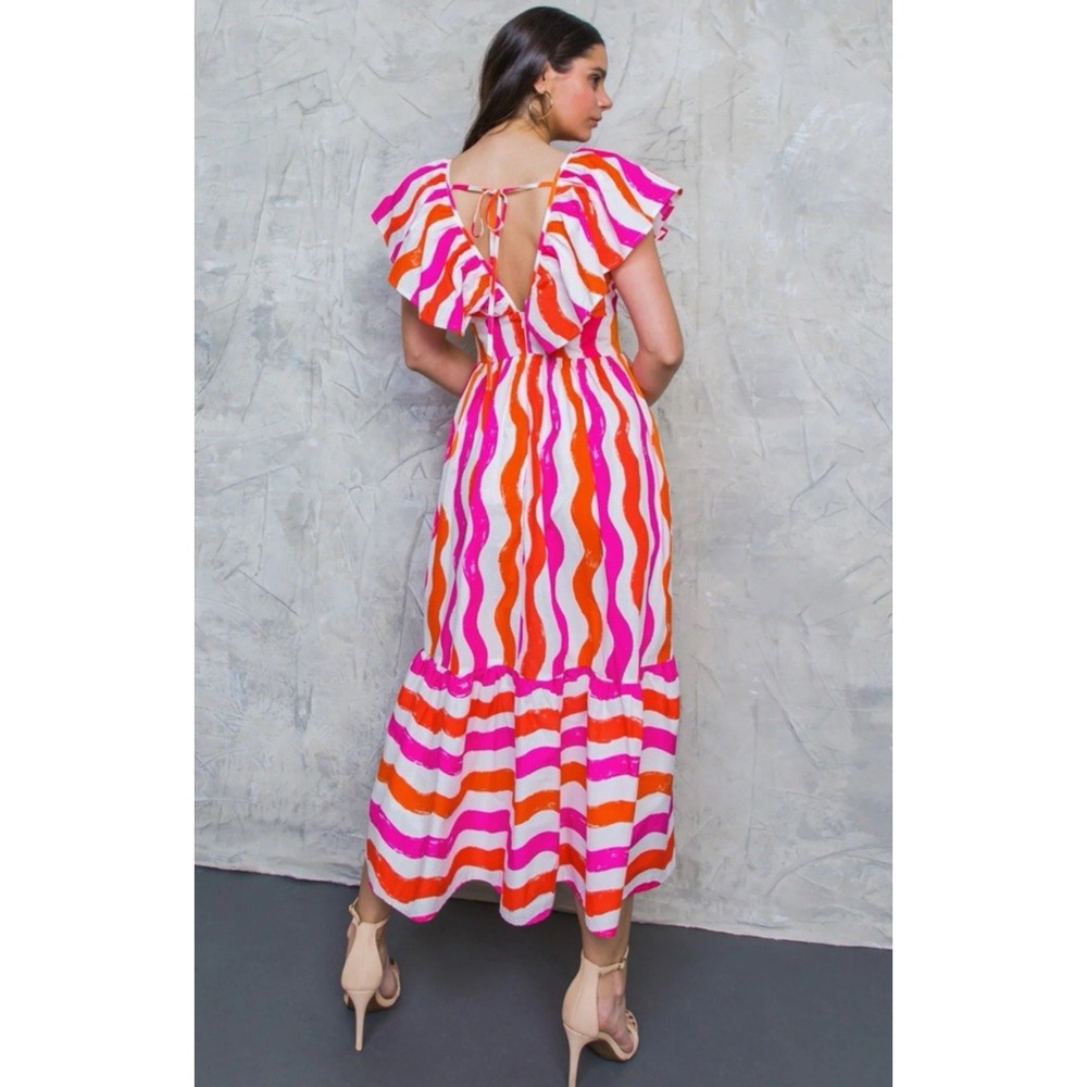 Flying Tomato Midi Dress Small Tiered Maxi Over The Hills Poplin Coastal Cottage - Picture 3 of 10